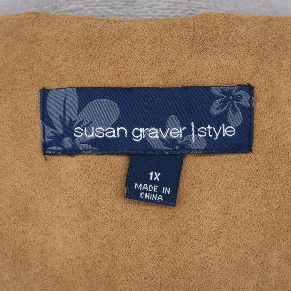 Susan Graver Jacket Plus Size 1X Camel Beige Faux Suede Lined Long Blazer Pocket - Picture 3 of 14